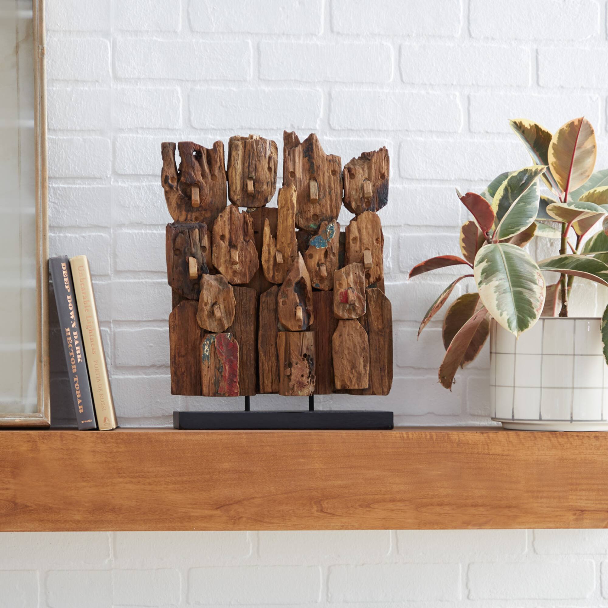 16" Brown Teak Wood Natural Abstract Sculpture